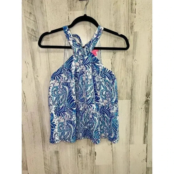 Lilly Pulitzer Women's Blue Geometric Halter Camisole Top Size S - Picture 2 of 8